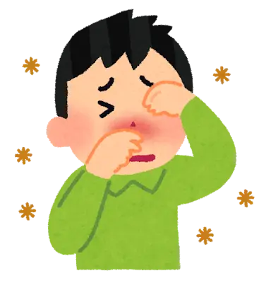 眼と鼻をこすっている人のイラスト（花粉症）